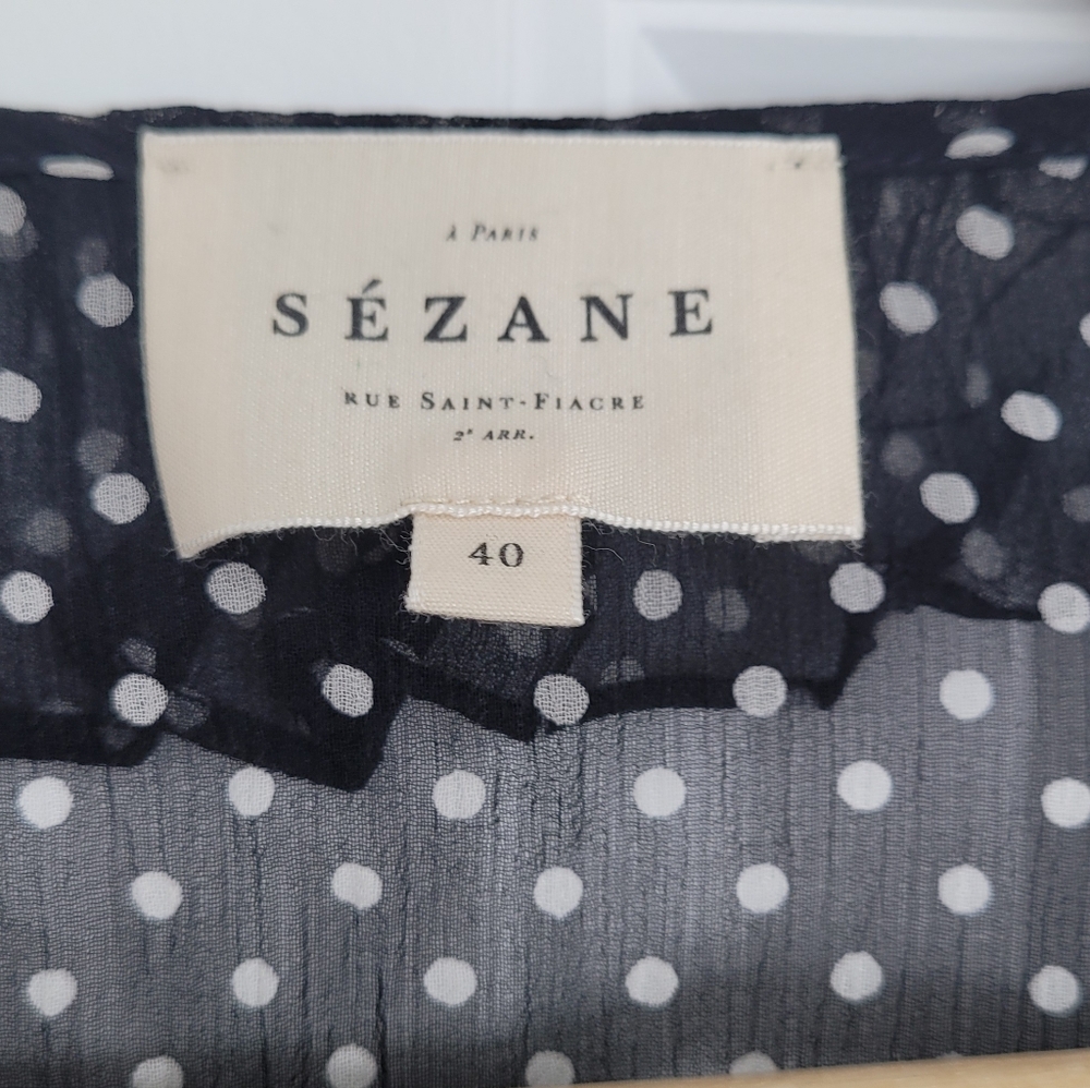Sezane Black and White Polka Dot Sheer Blouse Sz 8 (US- Fr Sz 40) - Picture 3 of 4